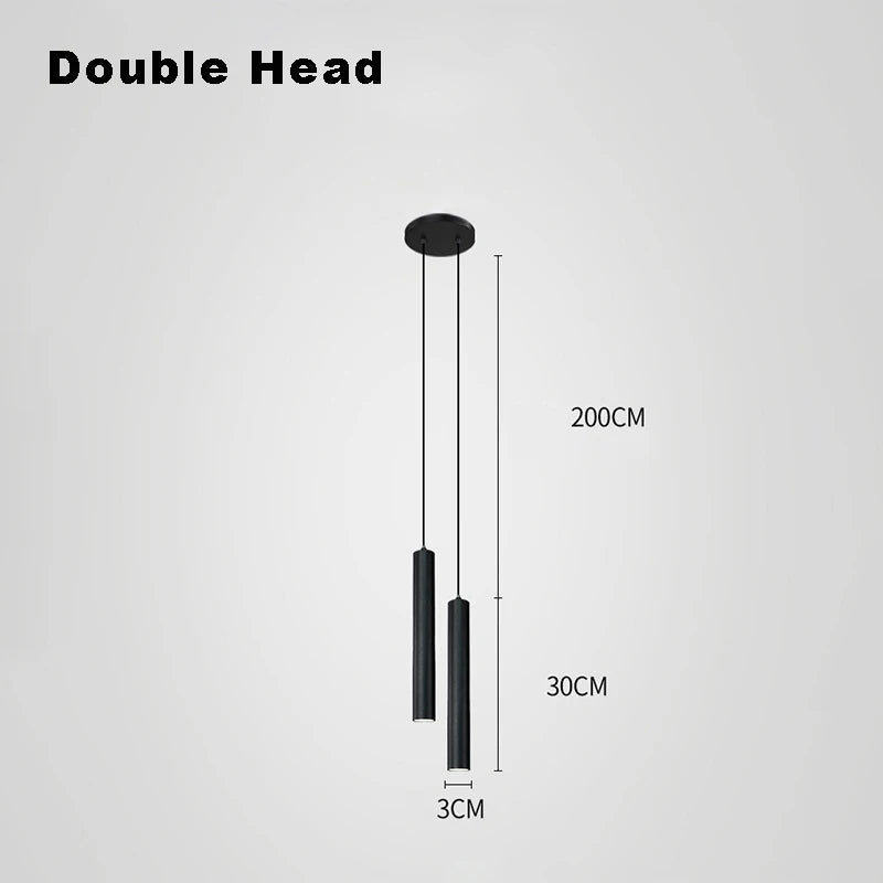 Modern Nordic Double Head LED Pendant Lamp - 2m Hanging Cylinder Chandelier for Dining Room - ZOOMNSTORE