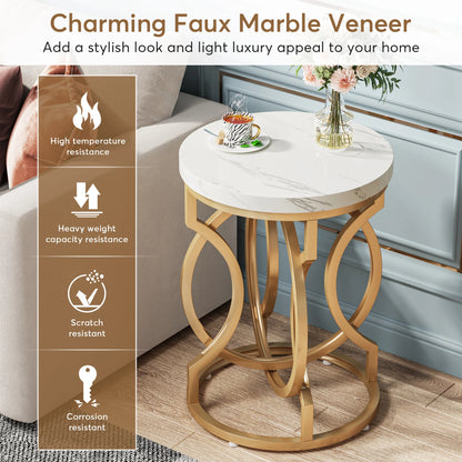 Modern Round End Table – Tribesigns Wooden Side Table with Unique O-Shaped Metal Base - ZOOMNSTORE