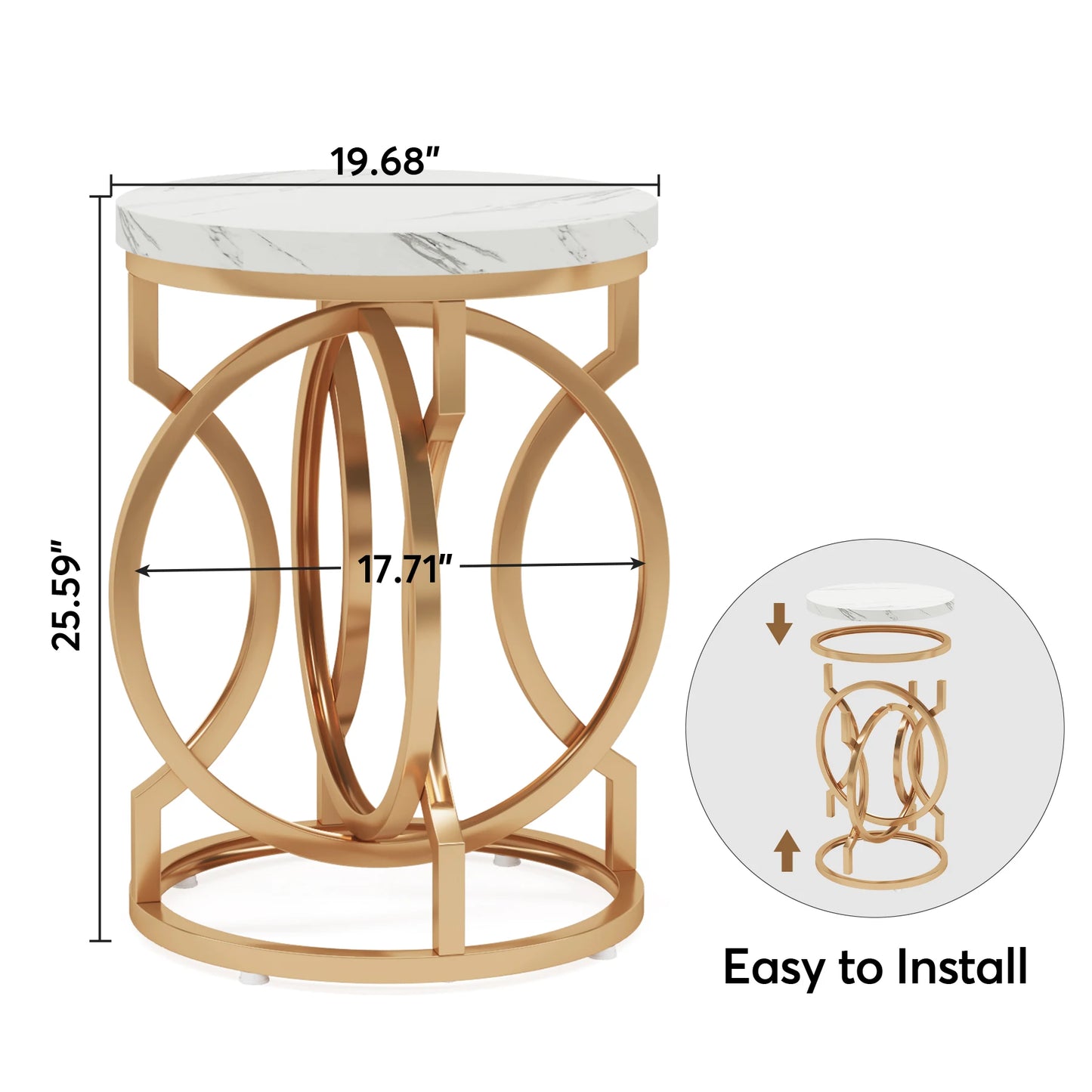 Modern Round End Table – Tribesigns Wooden Side Table with Unique O-Shaped Metal Base - ZOOMNSTORE