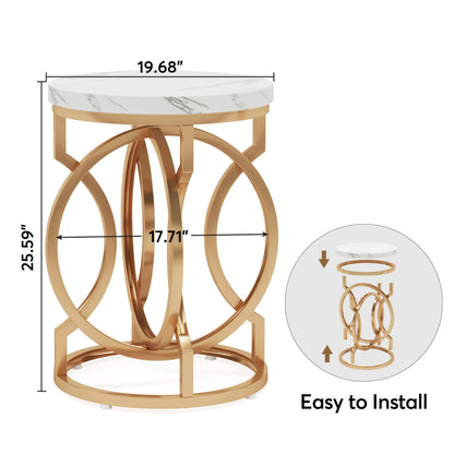 Modern Round End Table – Tribesigns Wooden Side Table with Unique O-Shaped Metal Base - ZOOMNSTORE