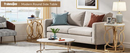 Modern Round End Table – Tribesigns Wooden Side Table with Unique O-Shaped Metal Base - ZOOMNSTORE