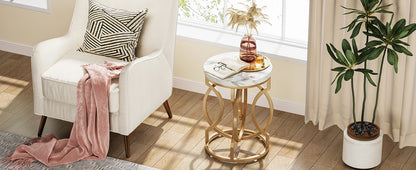 Modern Round End Table – Tribesigns Wooden Side Table with Unique O-Shaped Metal Base - ZOOMNSTORE
