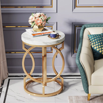 Modern Round End Table – Tribesigns Wooden Side Table with Unique O-Shaped Metal Base - ZOOMNSTORE