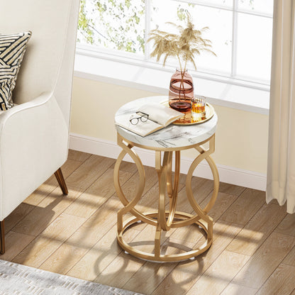 Modern Round End Table – Tribesigns Wooden Side Table with Unique O-Shaped Metal Base - ZOOMNSTORE