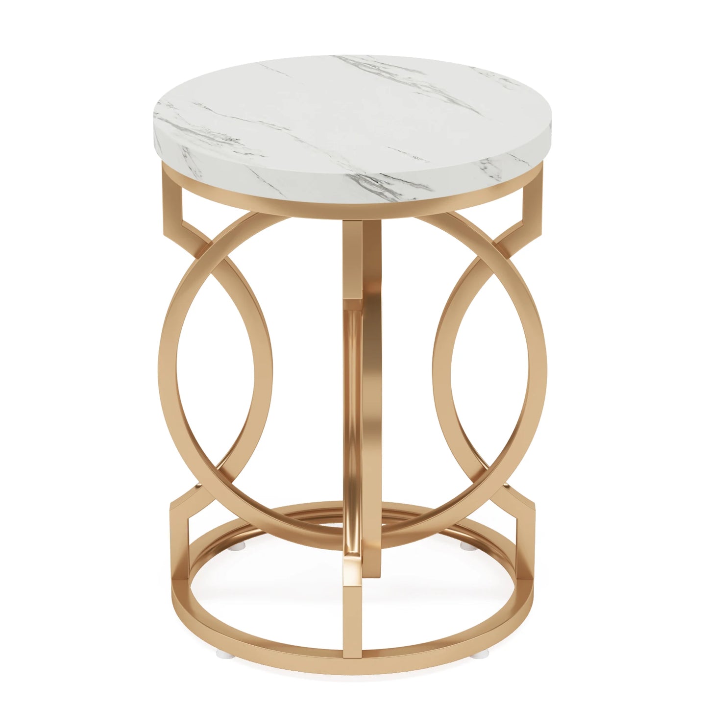 Modern Round End Table – Tribesigns Wooden Side Table with Unique O-Shaped Metal Base - ZOOMNSTORE