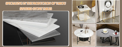 Modern Round End Table - Two Tier Shelf Coffee Side Table with Sintered Stone Top - ZOOMNSTORE