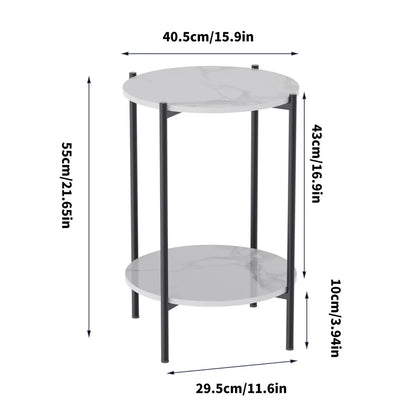 Modern Round End Table - Two Tier Shelf Coffee Side Table with Sintered Stone Top - ZOOMNSTORE