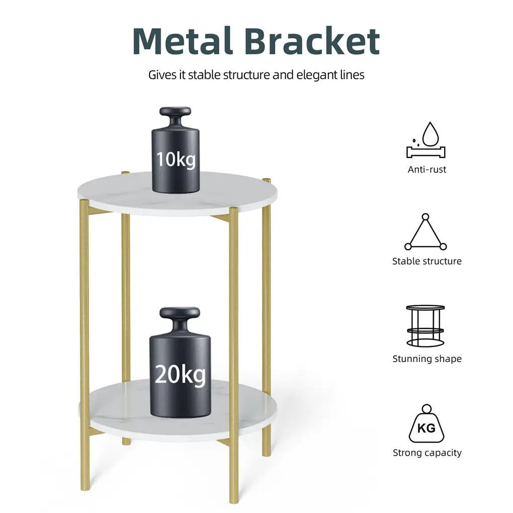 Modern Round End Table - Two Tier Shelf Coffee Side Table with Sintered Stone Top - ZOOMNSTORE