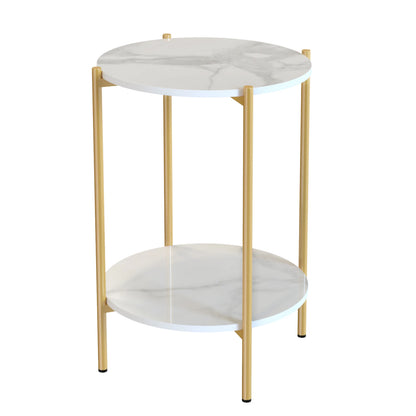 Modern Round End Table - Two Tier Shelf Coffee Side Table with Sintered Stone Top - ZOOMNSTORE