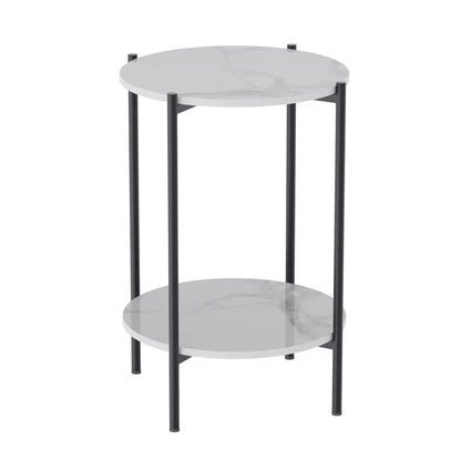 Modern Round End Table - Two Tier Shelf Coffee Side Table with Sintered Stone Top - ZOOMNSTORE