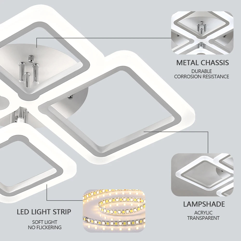 Modern Nordic LED Pendant Light - Square Ceiling Chandelier for Home Decor - ZOOMNSTORE