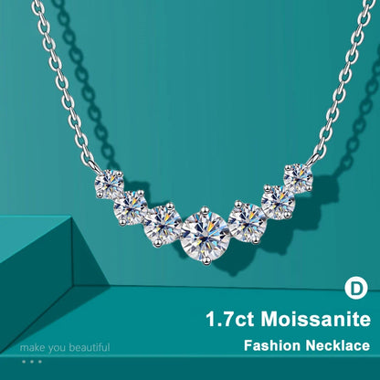Moissanite Necklace - 1.7ct Oval Pendant, 925 Sterling Silver Chain, White Gold Plated - ZOOMNSTORE