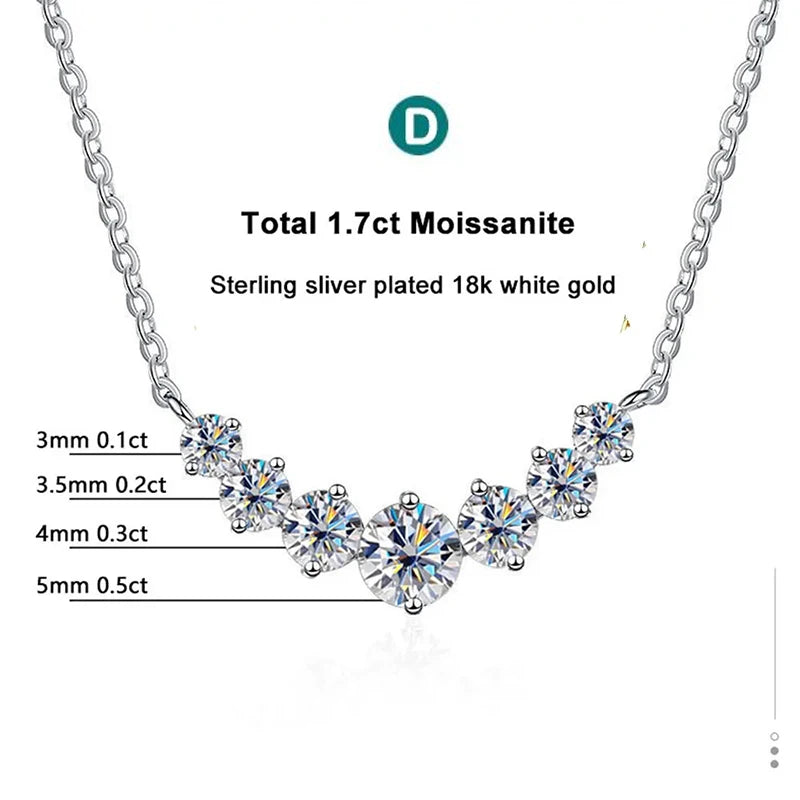 Moissanite Necklace - 1.7ct Oval Pendant, 925 Sterling Silver Chain, White Gold Plated - ZOOMNSTORE