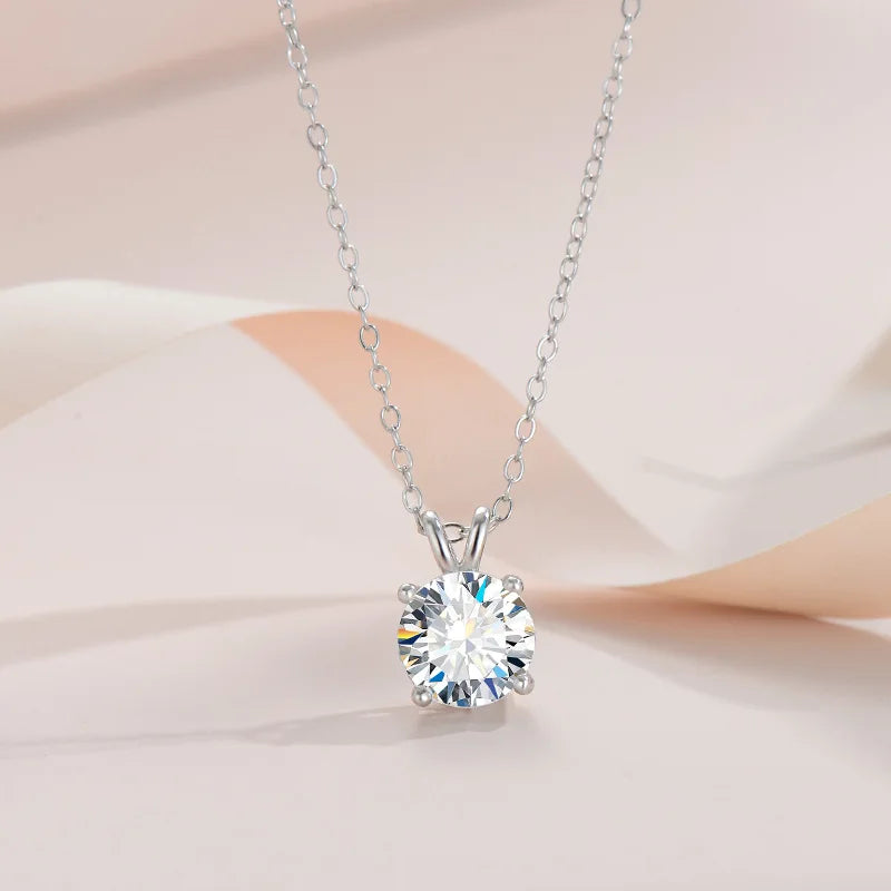 Moissanite Necklace 5 Carat - Sterling Silver Pendant, D Color Diamond, Classic Wedding Jewelry - ZOOMNSTORE