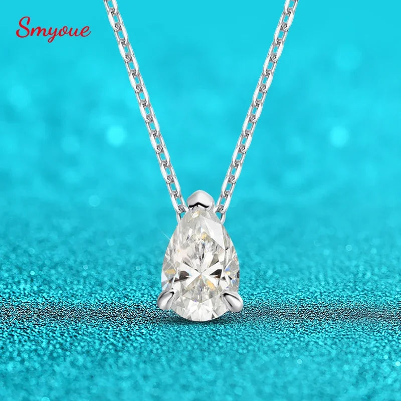 Moissanite Necklace Women - 925 Sterling Silver Pear Cut Pendant, 18k Gold Plated Jewelry - ZOOMNSTORE