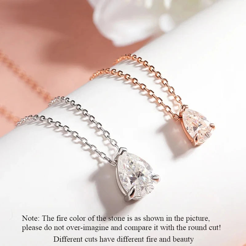 Moissanite Necklace Women - 925 Sterling Silver Pear Cut Pendant, 18k Gold Plated Jewelry - ZOOMNSTORE
