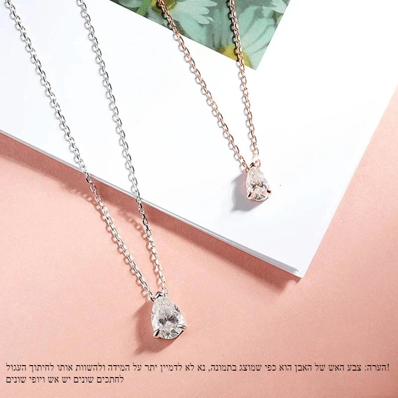 Moissanite Necklace Women - 925 Sterling Silver Pear Cut Pendant, 18k Gold Plated Jewelry - ZOOMNSTORE