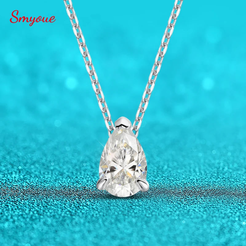 Moissanite Necklace Women - 925 Sterling Silver Pear Cut Pendant, 18k Gold Plated Jewelry - ZOOMNSTORE