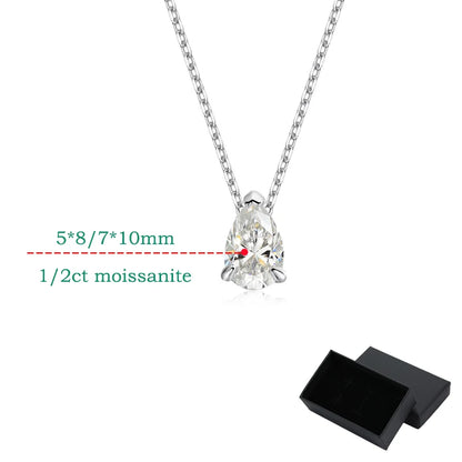 Moissanite Necklace Women - 925 Sterling Silver Pear Cut Pendant, 18k Gold Plated Jewelry - ZOOMNSTORE