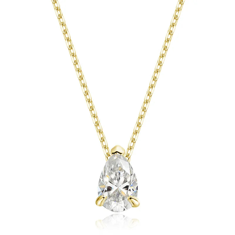 Moissanite Necklace Women - 925 Sterling Silver Pear Cut Pendant, 18k Gold Plated Jewelry - ZOOMNSTORE