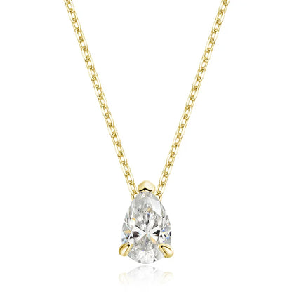 Moissanite Necklace Women - 925 Sterling Silver Pear Cut Pendant, 18k Gold Plated Jewelry - ZOOMNSTORE