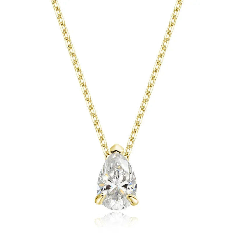 Moissanite Necklace Women - 925 Sterling Silver Pear Cut Pendant, 18k Gold Plated Jewelry - ZOOMNSTORE