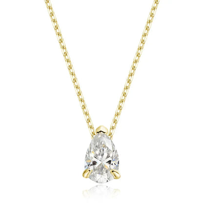 Moissanite Necklace Women - 925 Sterling Silver Pear Cut Pendant, 18k Gold Plated Jewelry - ZOOMNSTORE