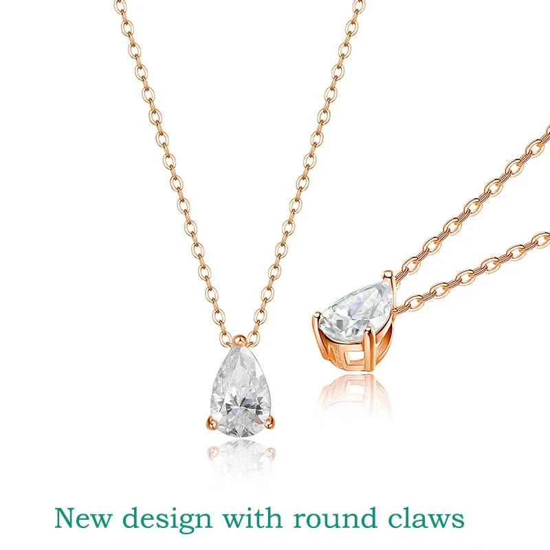 Moissanite Necklace Women - 925 Sterling Silver Pear Cut Pendant, 18k Gold Plated Jewelry - ZOOMNSTORE