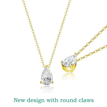 Moissanite Necklace Women - 925 Sterling Silver Pear Cut Pendant, 18k Gold Plated Jewelry - ZOOMNSTORE
