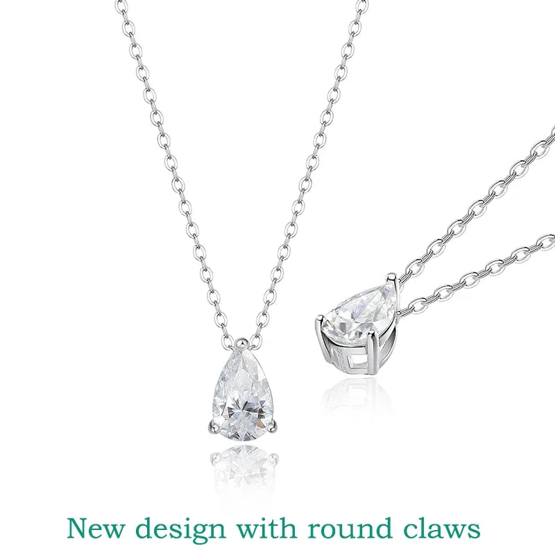 Moissanite Necklace Women - 925 Sterling Silver Pear Cut Pendant, 18k Gold Plated Jewelry - ZOOMNSTORE