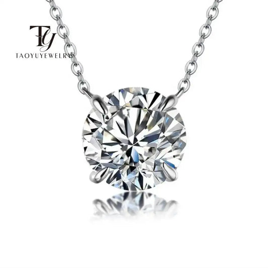 Moissanite Pendant Necklace - 6.5mm D Color VVS1 Sterling Silver Chain for Women - ZOOMNSTORE