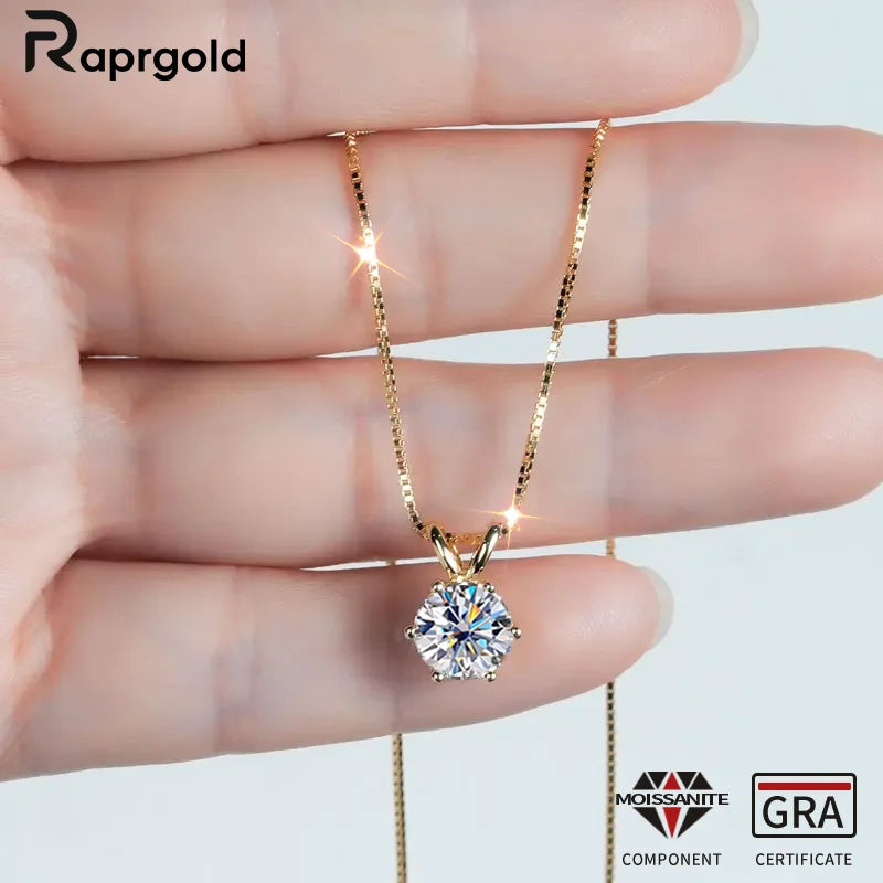 Moissanite Pendant Necklace - Certified 0.5-5ct Round Stone | 925 Sterling Silver Box Chain For Women - ZOOMNSTORE