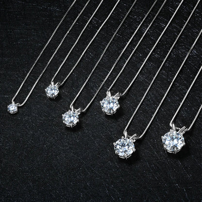 Moissanite Pendant Necklace - Certified 0.5-5ct Round Stone | 925 Sterling Silver Box Chain For Women - ZOOMNSTORE