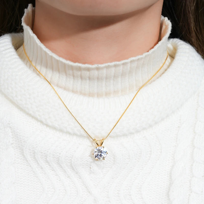 Moissanite Pendant Necklace - Certified 0.5-5ct Round Stone | 925 Sterling Silver Box Chain For Women - ZOOMNSTORE
