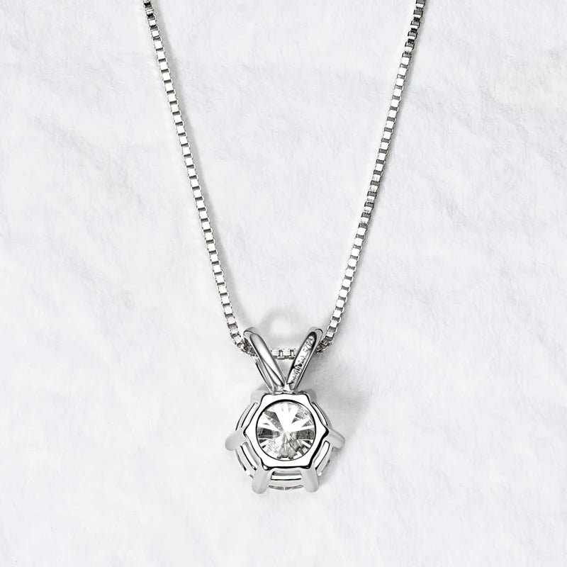 Moissanite Pendant Necklace - Certified 0.5-5ct Round Stone | 925 Sterling Silver Box Chain For Women - ZOOMNSTORE