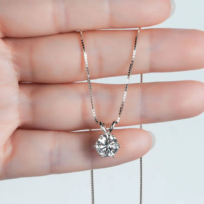 Moissanite Pendant Necklace - Certified 0.5-5ct Round Stone | 925 Sterling Silver Box Chain For Women - ZOOMNSTORE