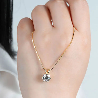 Moissanite Pendant Necklace - Certified 0.5-5ct Round Stone | 925 Sterling Silver Box Chain For Women - ZOOMNSTORE