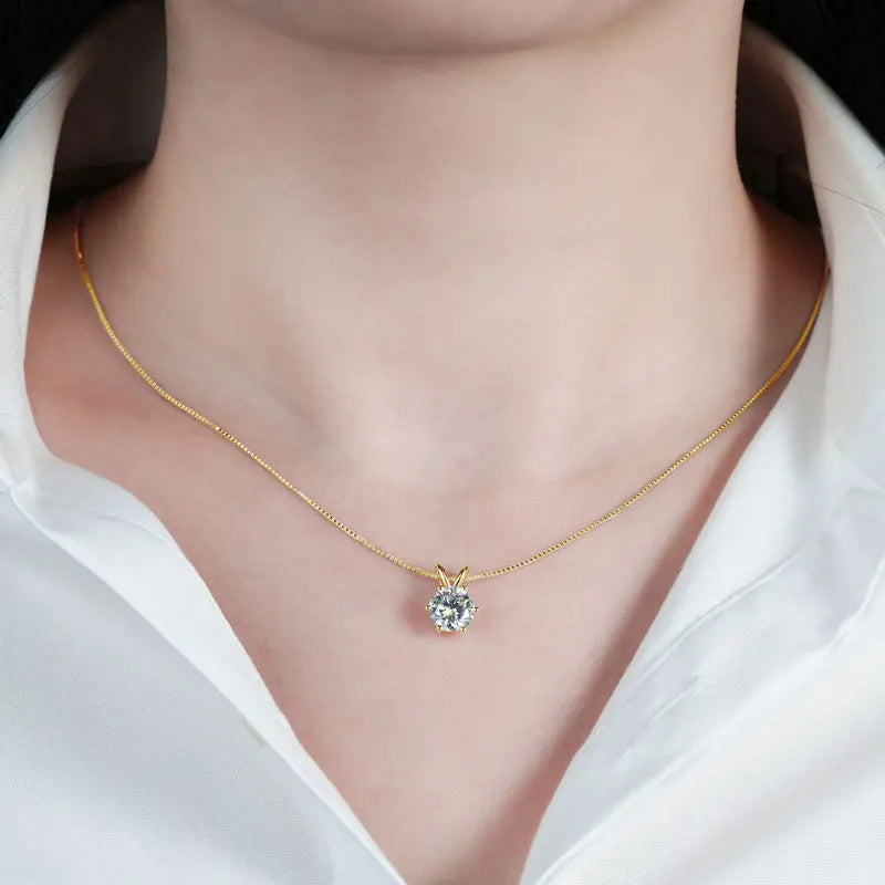 Moissanite Pendant Necklace - Certified 0.5-5ct Round Stone | 925 Sterling Silver Box Chain For Women - ZOOMNSTORE