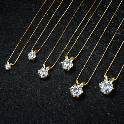 Moissanite Pendant Necklace - Certified 0.5-5ct Round Stone | 925 Sterling Silver Box Chain For Women - ZOOMNSTORE