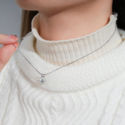 Moissanite Pendant Necklace - Certified 0.5-5ct Round Stone | 925 Sterling Silver Box Chain For Women - ZOOMNSTORE