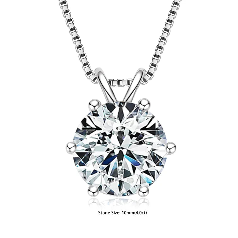 Moissanite Pendant Necklace - Certified 0.5-5ct Round Stone | 925 Sterling Silver Box Chain For Women - ZOOMNSTORE