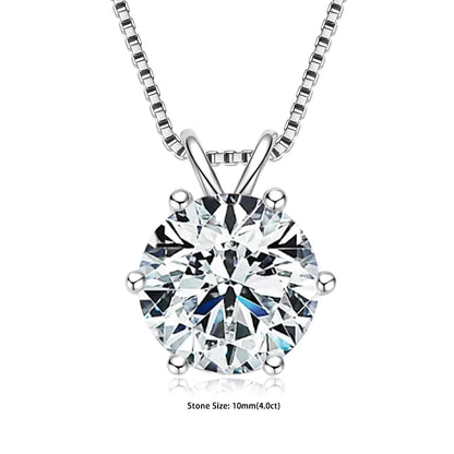 Moissanite Pendant Necklace - Certified 0.5-5ct Round Stone | 925 Sterling Silver Box Chain For Women - ZOOMNSTORE