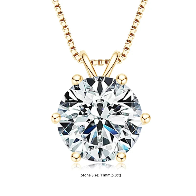 Moissanite Pendant Necklace - Certified 0.5-5ct Round Stone | 925 Sterling Silver Box Chain For Women - ZOOMNSTORE