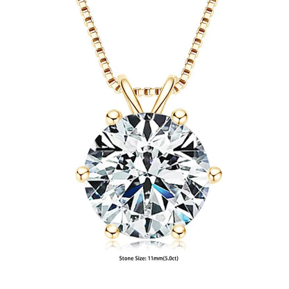 Moissanite Pendant Necklace - Certified 0.5-5ct Round Stone | 925 Sterling Silver Box Chain For Women - ZOOMNSTORE