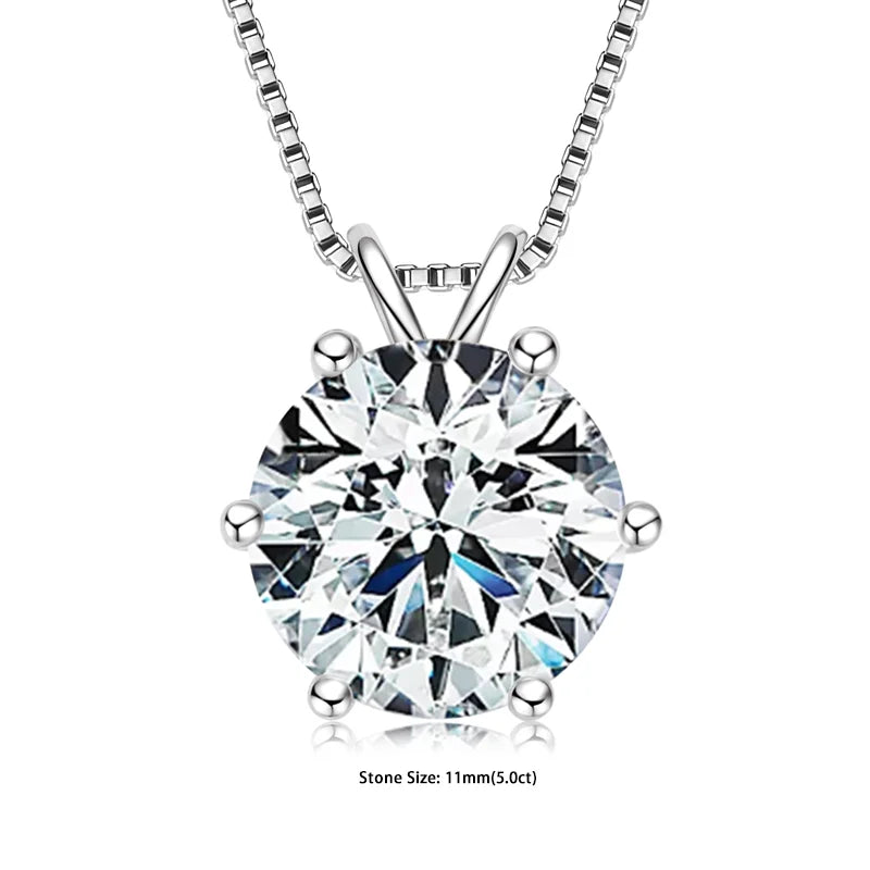 Moissanite Pendant Necklace - Certified 0.5-5ct Round Stone | 925 Sterling Silver Box Chain For Women - ZOOMNSTORE