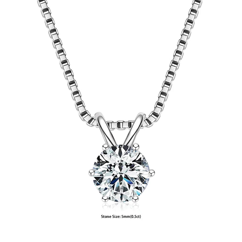 Moissanite Pendant Necklace - Certified 0.5-5ct Round Stone | 925 Sterling Silver Box Chain For Women - ZOOMNSTORE