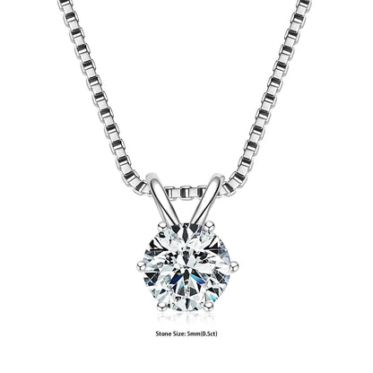 Moissanite Pendant Necklace - Certified 0.5-5ct Round Stone | 925 Sterling Silver Box Chain For Women - ZOOMNSTORE