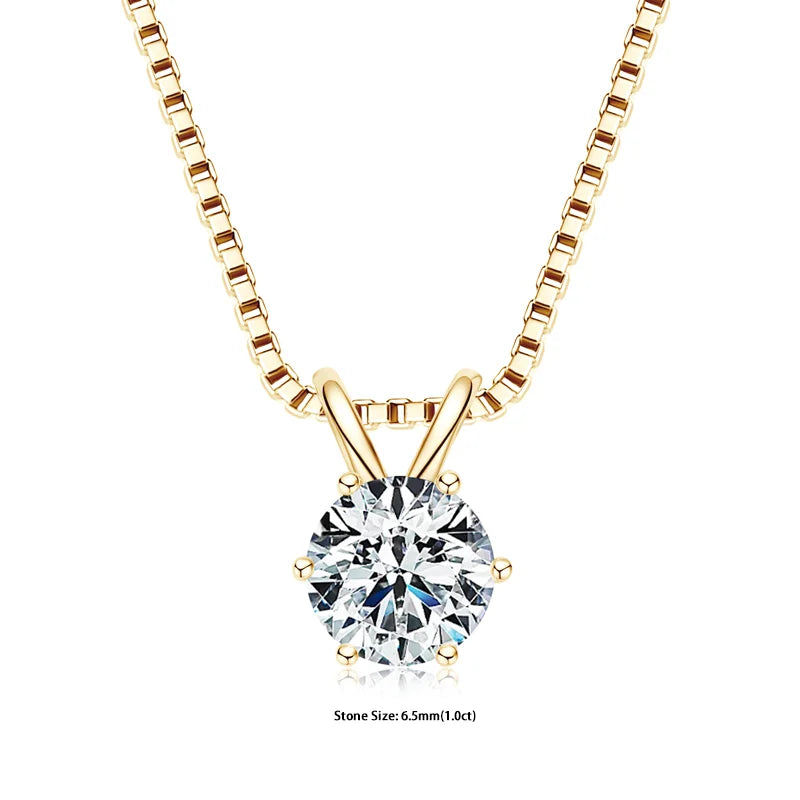 Moissanite Pendant Necklace - Certified 0.5-5ct Round Stone | 925 Sterling Silver Box Chain For Women - ZOOMNSTORE