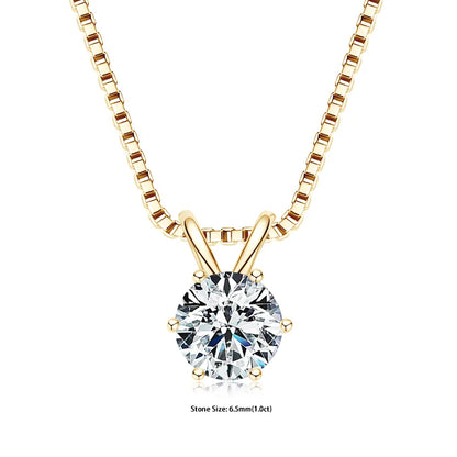 Moissanite Pendant Necklace - Certified 0.5-5ct Round Stone | 925 Sterling Silver Box Chain For Women - ZOOMNSTORE