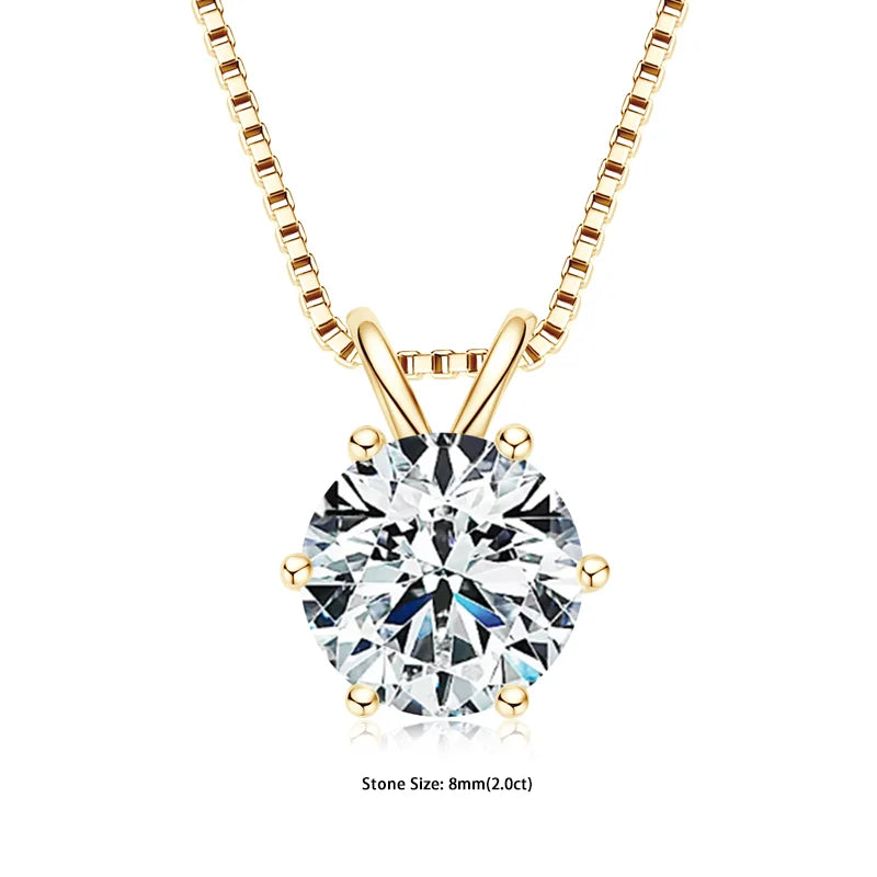 Moissanite Pendant Necklace - Certified 0.5-5ct Round Stone | 925 Sterling Silver Box Chain For Women - ZOOMNSTORE